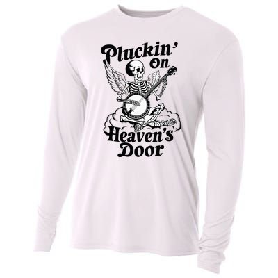 Banjo Skeleton Pluckin On Heavens Door Country Bluegrass Cooling Performance Long Sleeve Crew