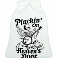 Banjo Skeleton Pluckin On Heavens Door Country Bluegrass Ceramic Bell Ornament