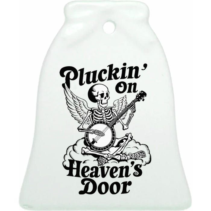 Banjo Skeleton Pluckin On Heavens Door Country Bluegrass Ceramic Bell Ornament