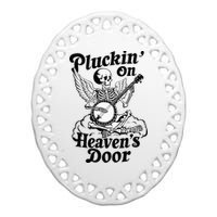 Banjo Skeleton Pluckin On Heavens Door Country Bluegrass Ceramic Oval Ornament