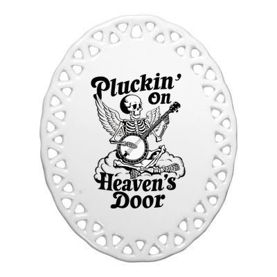 Banjo Skeleton Pluckin On Heavens Door Country Bluegrass Ceramic Oval Ornament