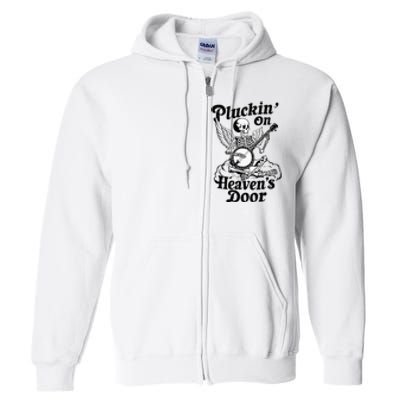 Banjo Skeleton Pluckin On Heavens Door Country Bluegrass Full Zip Hoodie