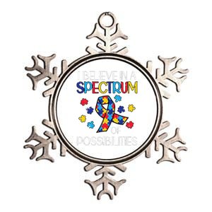 Believe Spectrum Possibilities Autism Awareness Women Metallic Star Ornament