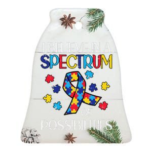 Believe Spectrum Possibilities Autism Awareness Women Ceramic Bell Ornament