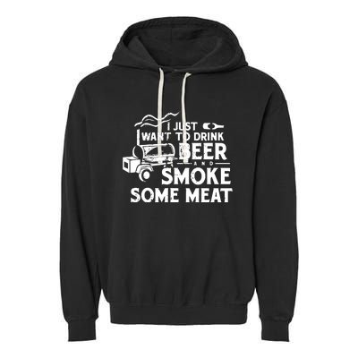 BBQ Smoking Pitmaster Drink Beer Smoke Meat Garment-Dyed Fleece Hoodie