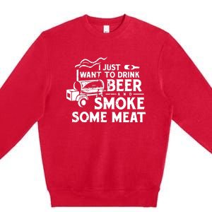 BBQ Smoking Pitmaster Drink Beer Smoke Meat Premium Crewneck Sweatshirt