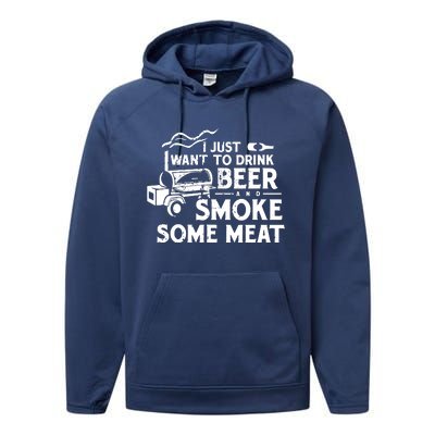 BBQ Smoking Pitmaster Drink Beer Smoke Meat Performance Fleece Hoodie