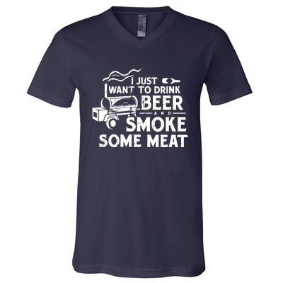 BBQ Smoking Pitmaster Drink Beer Smoke Meat V-Neck T-Shirt