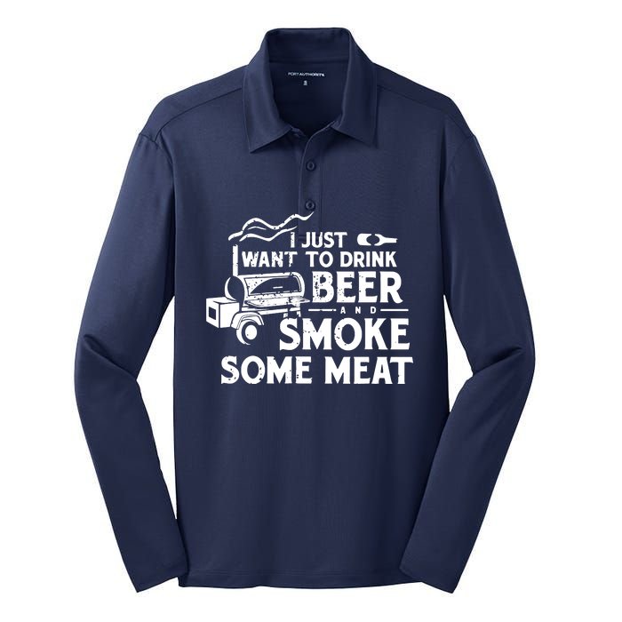 BBQ Smoking Pitmaster Drink Beer Smoke Meat Silk Touch Performance Long Sleeve Polo