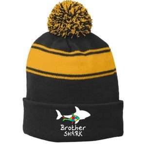 Brother Shark Puzzle Piece Cool Autism Awareness Gift Stripe Pom Pom Beanie