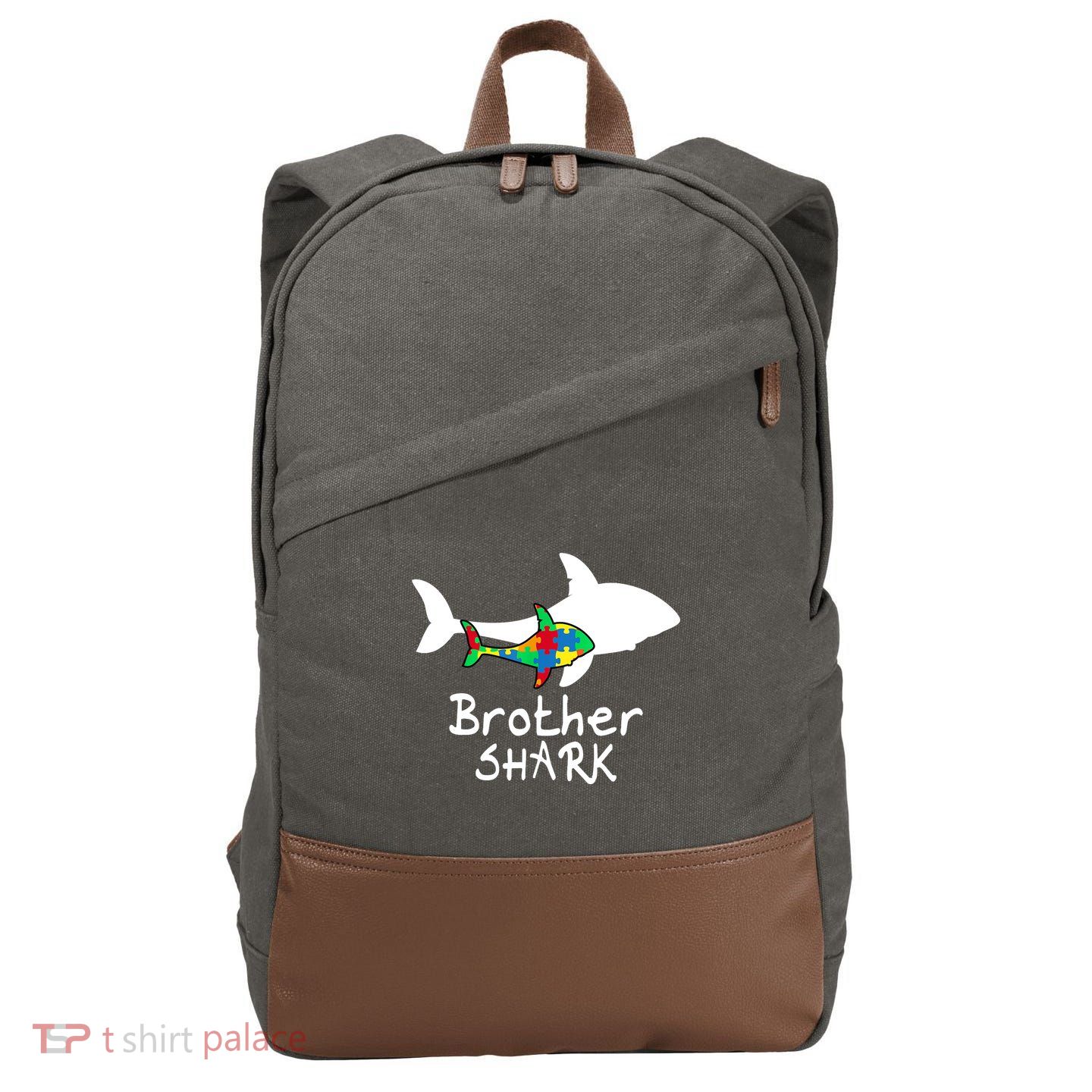 Brother Shark Puzzle Piece Cool Autism Awareness Gift Cotton Canvas Backpack