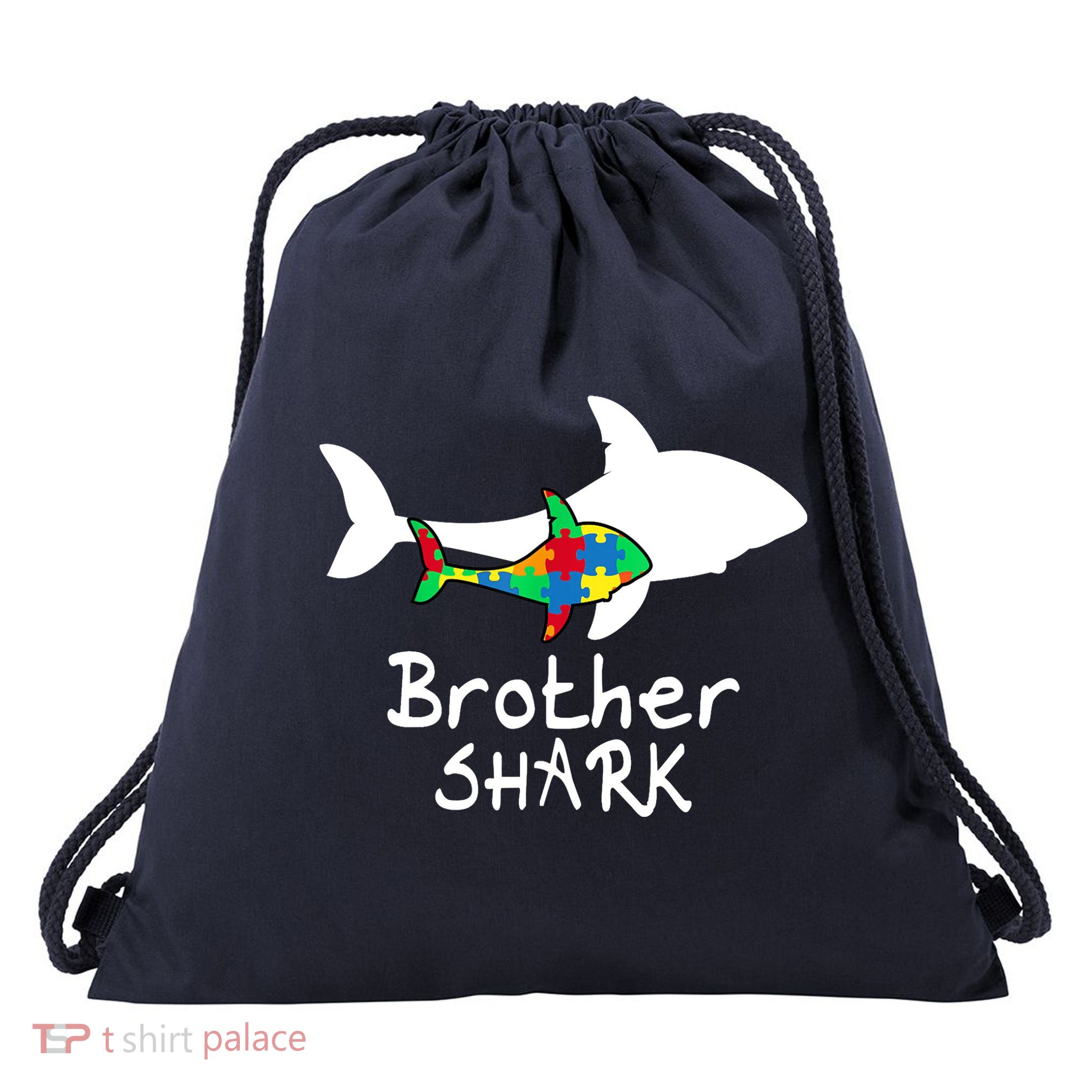 Brother Shark Puzzle Piece Cool Autism Awareness Gift Drawstring Bag