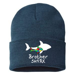 Brother Shark Puzzle Piece Cool Autism Awareness Gift Sustainable Knit Beanie