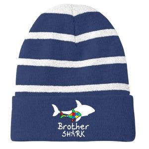 Brother Shark Puzzle Piece Cool Autism Awareness Gift Striped Beanie with Solid Band