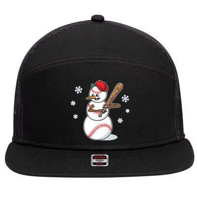 Baseball Snow Player Funny Christmas Batter Pitcher Funny Gift 7 Panel Mesh Trucker Snapback Hat