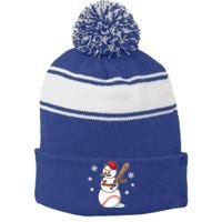 Baseball Snow Player Funny Christmas Batter Pitcher Funny Gift Stripe Pom Pom Beanie