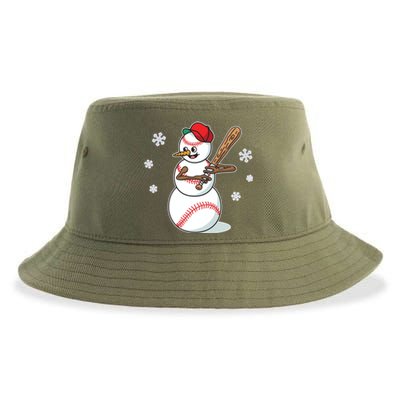 Baseball Snow Player Funny Christmas Batter Pitcher Funny Gift Sustainable Bucket Hat