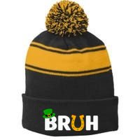 Bruh St Patricks Day Patricks Day Funny Stripe Pom Pom Beanie