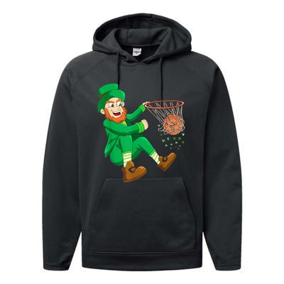 Basketball St Patricks Day Leprechaun Boys K.i.d.s M.e.n Performance Fleece Hoodie