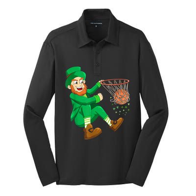 Basketball St Patricks Day Leprechaun Boys K.i.d.s M.e.n Silk Touch Performance Long Sleeve Polo