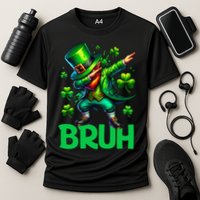 Bruh St Patricks Day Dabbing Leprechaun Bruh Gift Cooling Performance Crew T-Shirt