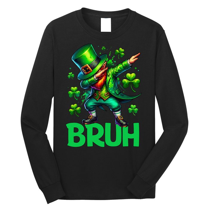 Bruh St Patricks Day Dabbing Leprechaun Bruh Gift Long Sleeve Shirt
