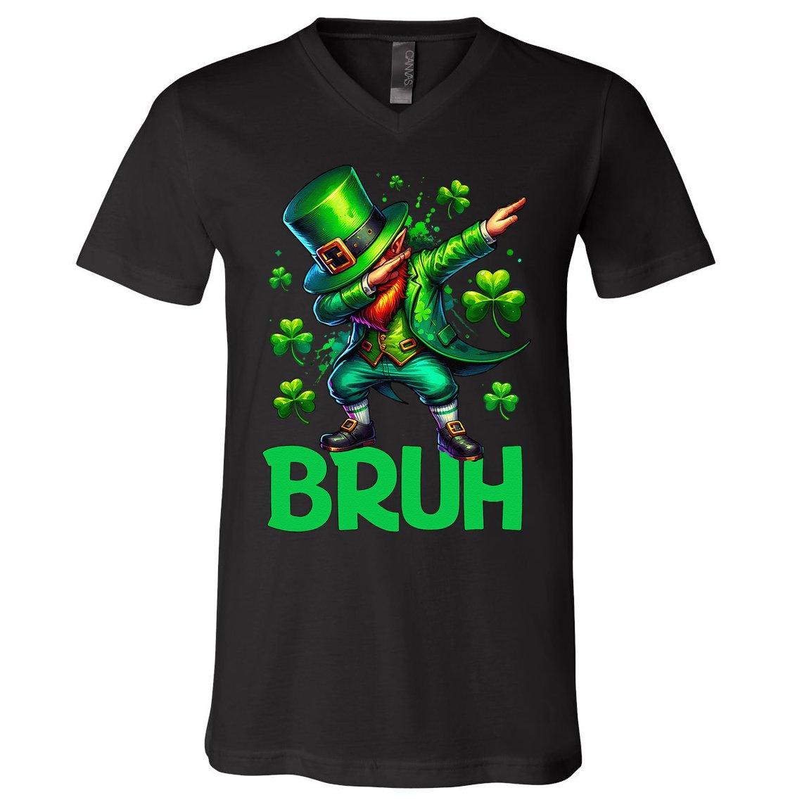 Bruh St Patricks Day Dabbing Leprechaun Bruh Gift V-Neck T-Shirt