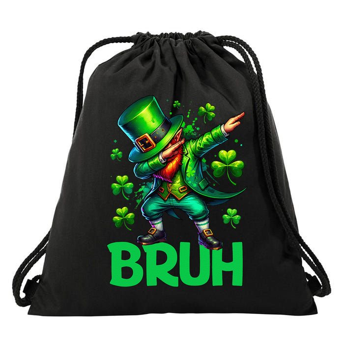 Bruh St Patricks Day Dabbing Leprechaun Bruh Gift Drawstring Bag