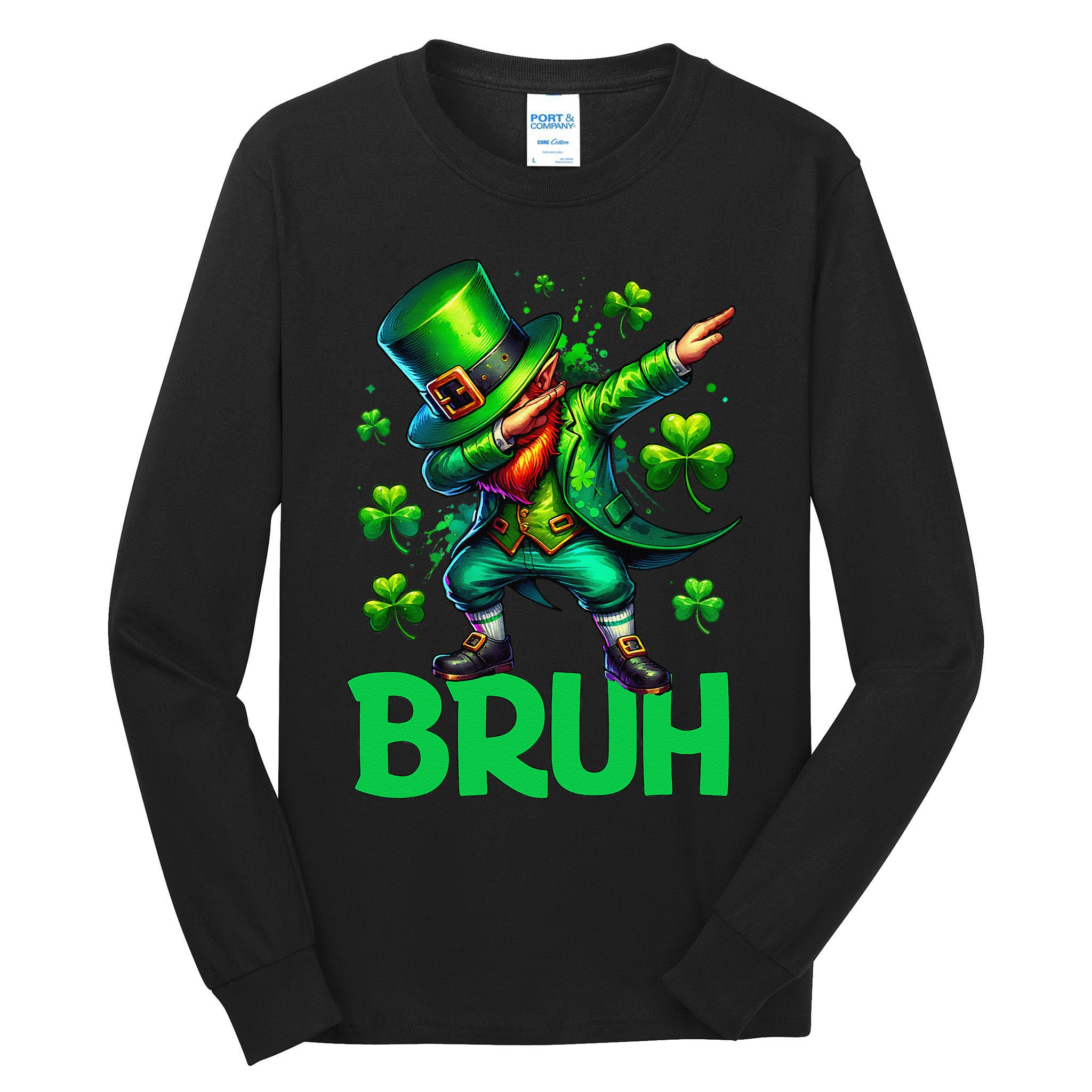Bruh St Patricks Day Dabbing Leprechaun Bruh Gift Tall Long Sleeve T-Shirt