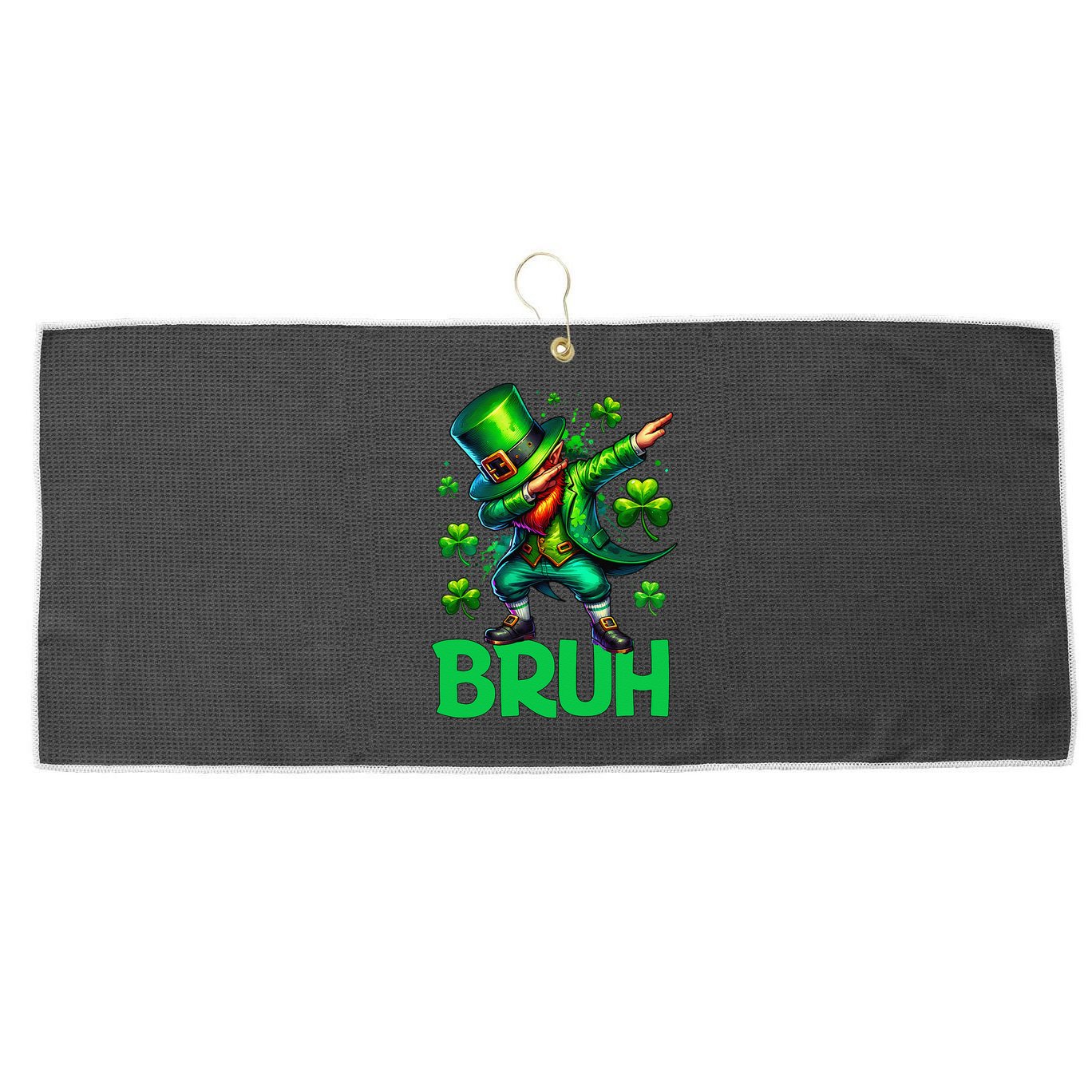 Bruh St Patricks Day Dabbing Leprechaun Bruh Gift Large Microfiber Waffle Golf Towel