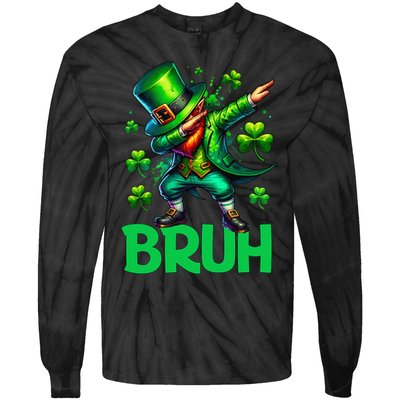 Bruh St Patricks Day Dabbing Leprechaun Bruh Gift Tie-Dye Long Sleeve Shirt