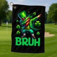 Bruh St Patricks Day Dabbing Leprechaun Bruh Gift Golf Towel