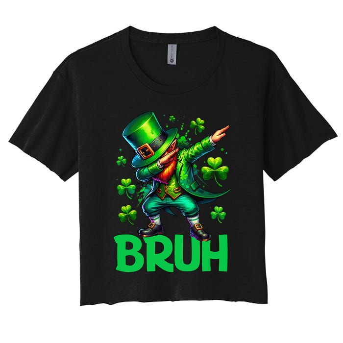 Bruh St Patricks Day Dabbing Leprechaun Bruh Gift Women's Crop Top Tee
