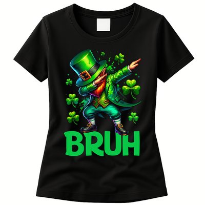 Bruh St Patricks Day Dabbing Leprechaun Bruh Gift Womens T-Shirt