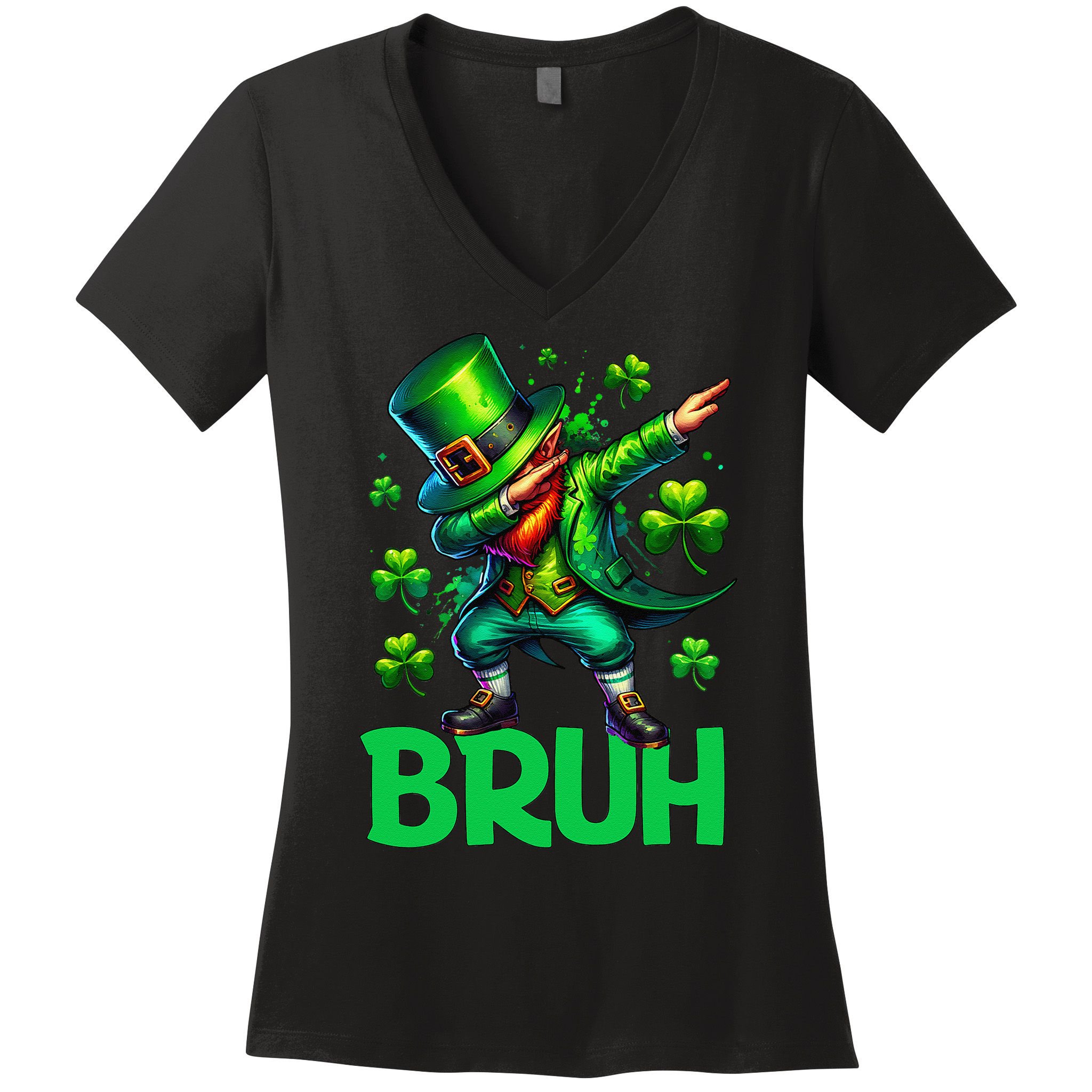 Bruh St Patricks Day Dabbing Leprechaun Bruh Gift Women's V-Neck T-Shirt