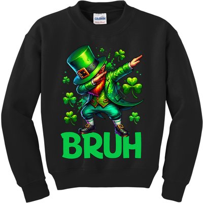 Bruh St Patricks Day Dabbing Leprechaun Bruh Gift Kids Sweatshirt