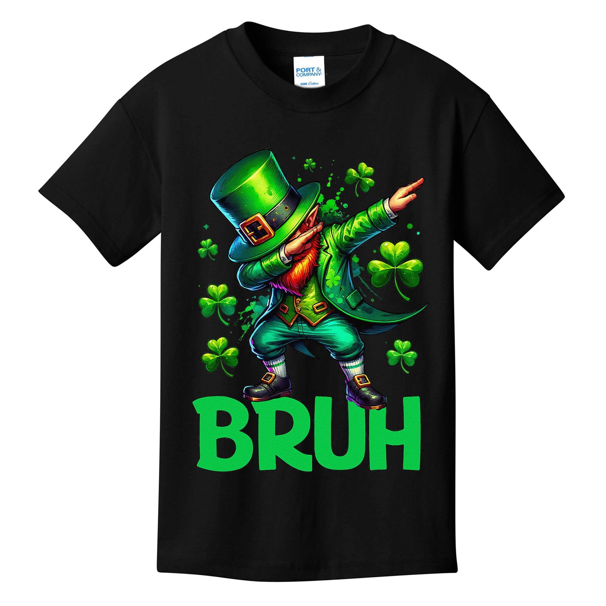 Bruh St Patricks Day Dabbing Leprechaun Bruh Gift Kids T-Shirt
