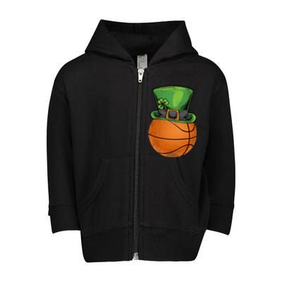 Basketball St Patricks Day Ball Leprechaun Hat Gift Toddler Zip Fleece Hoodie