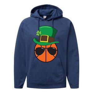 Basketball St Patricks Day Ball Luck Leprechaun Hat Gift Performance Fleece Hoodie