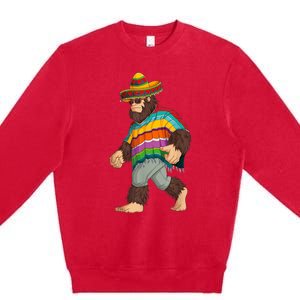 Bigfoot Sasquatch Poncho Cinco De Mayo Men Sombrero Premium Crewneck Sweatshirt