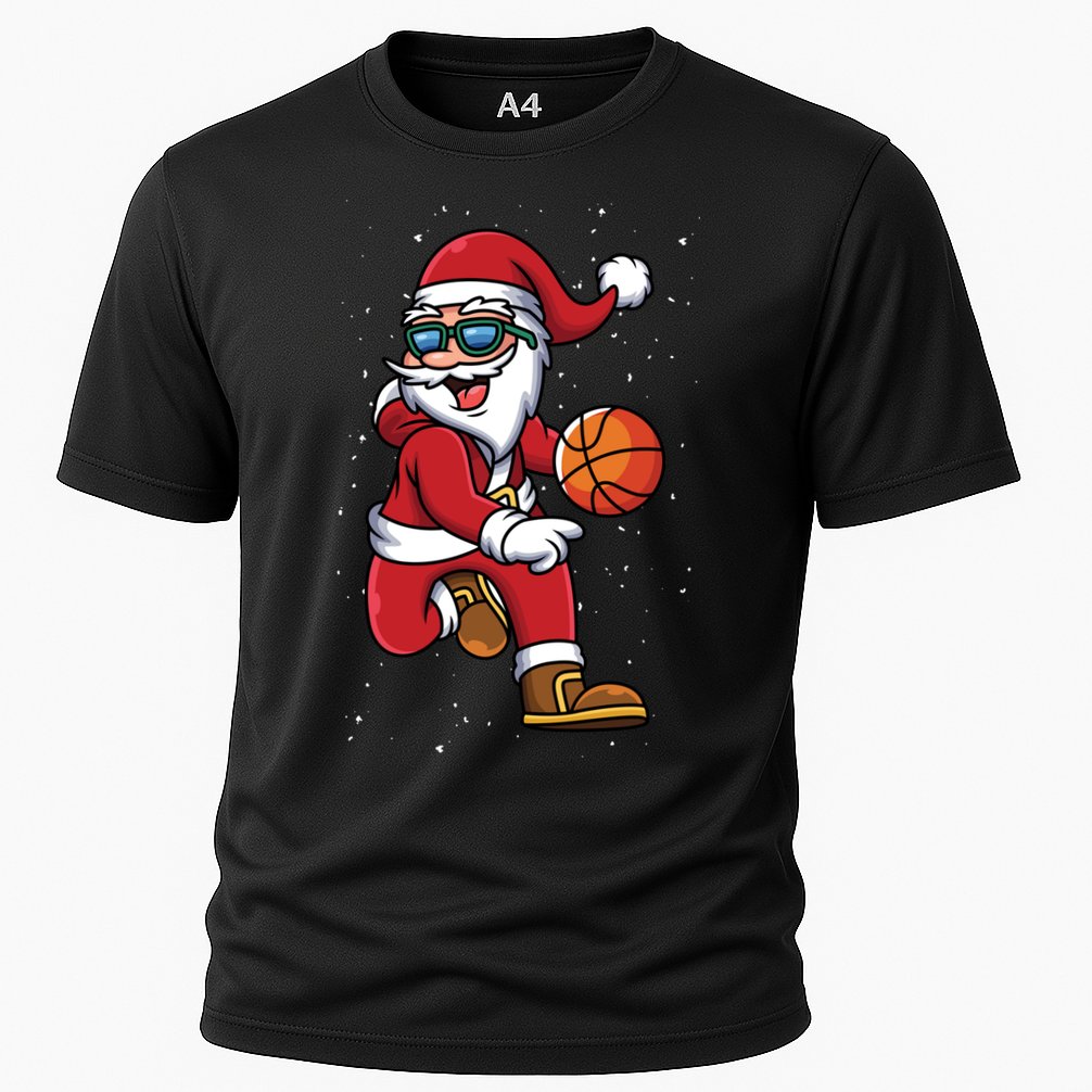 Basketball Santa Playing Christmas Boys Sports Xmas Gift Cooling Performance Crew T-Shirt