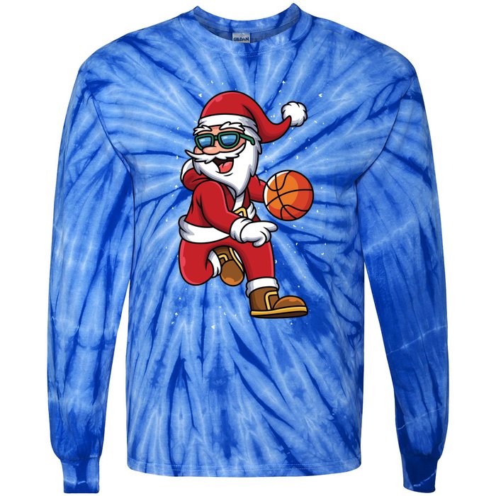 Basketball Santa Playing Christmas Boys Sports Xmas Gift Tie-Dye Long Sleeve Shirt