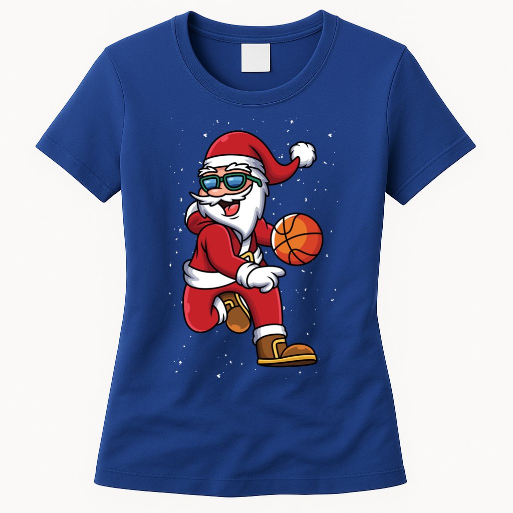 Basketball Santa Playing Christmas Boys Sports Xmas Gift Womens T-Shirt