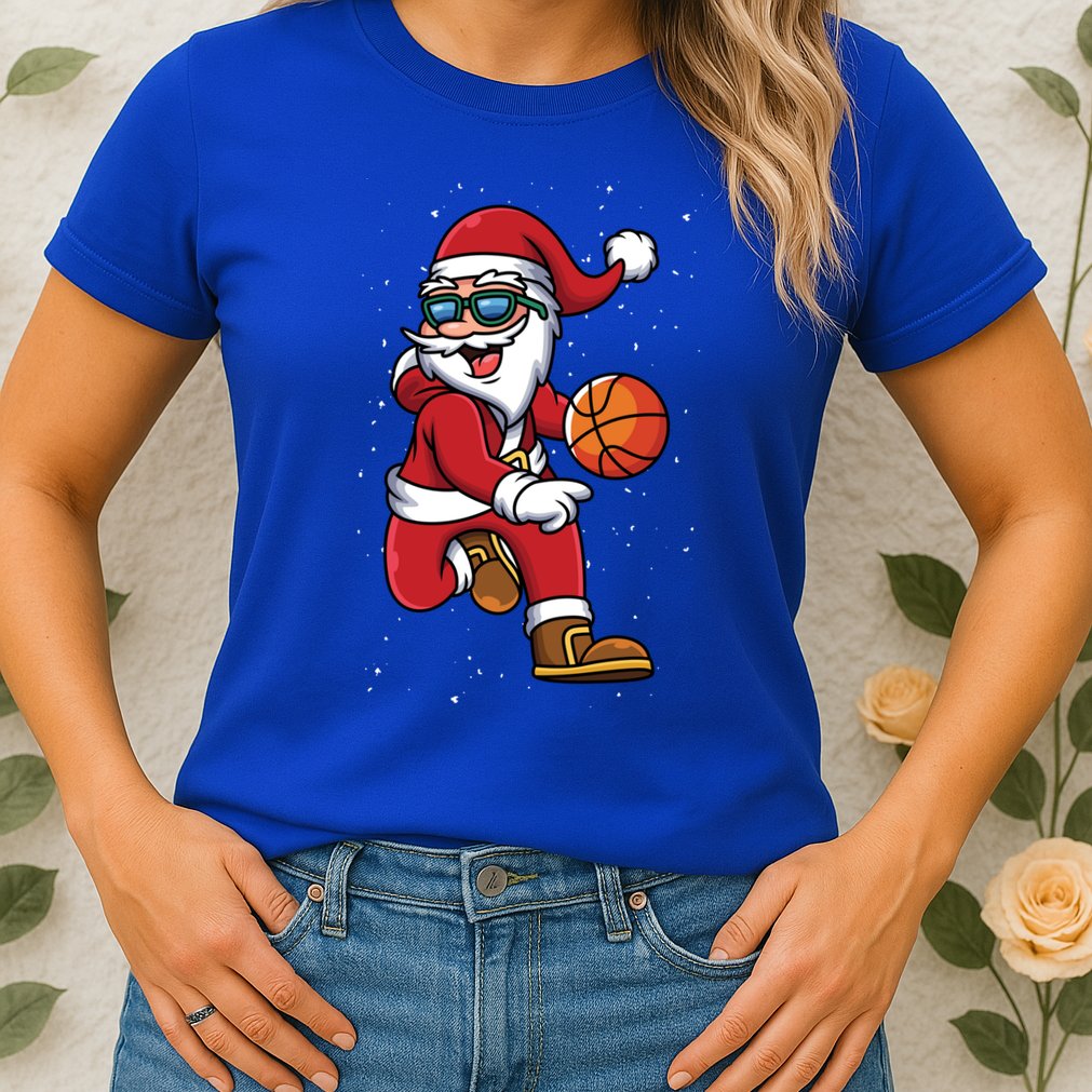 Basketball Santa Playing Christmas Boys Sports Xmas Gift Womens T-Shirt