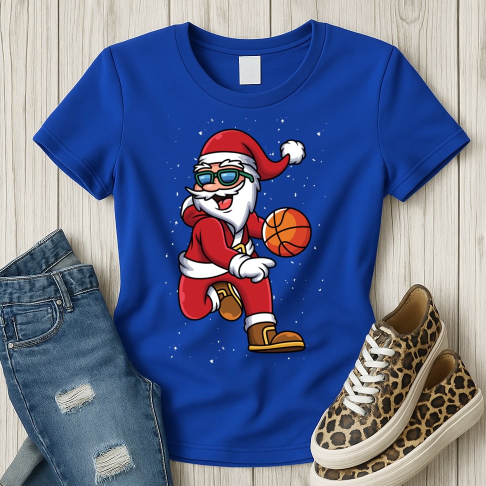 Basketball Santa Playing Christmas Boys Sports Xmas Gift Womens T-Shirt