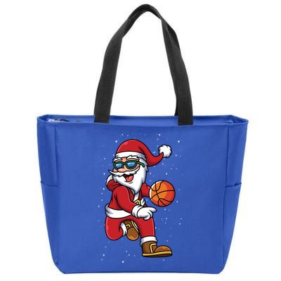 Basketball Santa Playing Christmas Boys Sports Xmas Gift Zip Tote Bag