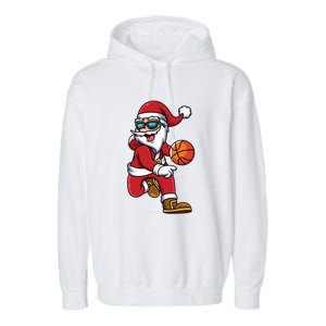 Basketball Santa Playing Christmas Boys Sports Xmas Gift Garment-Dyed Fleece Hoodie