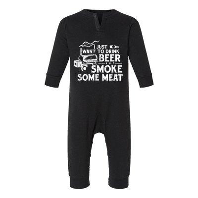 BBQ Smoking Pitmaster Drink Beer Smoke Meat Infant Fleece One Piece