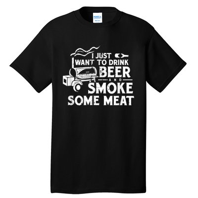 BBQ Smoking Pitmaster Drink Beer Smoke Meat Tall T-Shirt