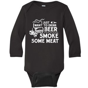 BBQ Smoking Pitmaster Drink Beer Smoke Meat Baby Long Sleeve Bodysuit